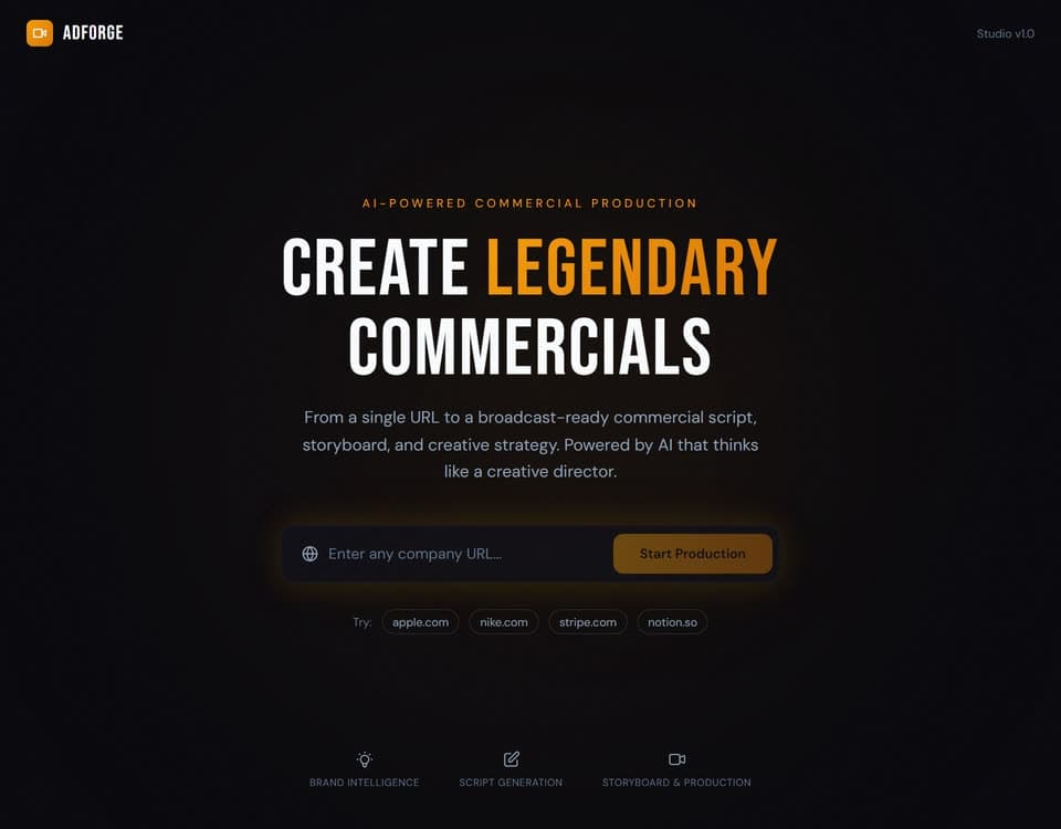 AdForge Studio: agentic commercial production