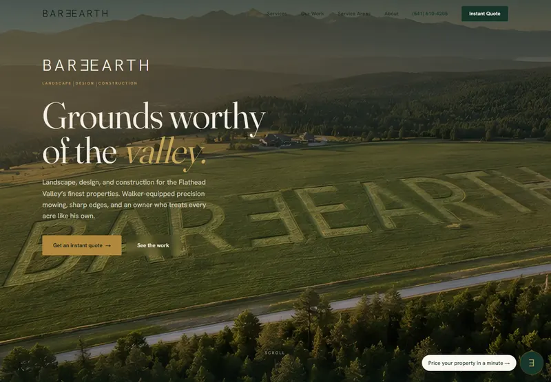 Bare Earth: a preview of the website built by Modern Mustard Seed.