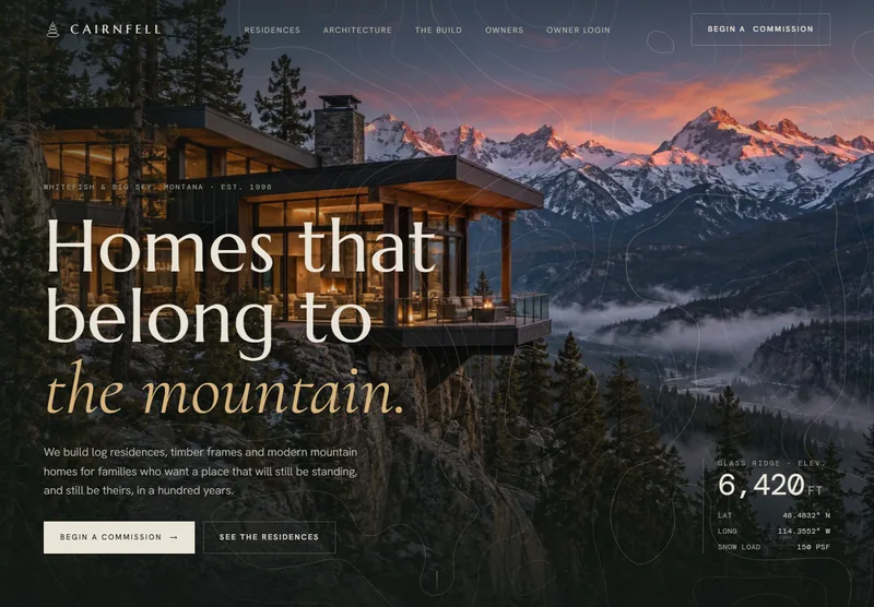 Cairnfell Mountain Homes: a preview of the website built by Modern Mustard Seed.